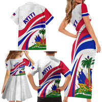 Haiti Independence Anniversary Family Matching Short Sleeve Bodycon Dress and Hawaiian Shirt Ayiti Basic Style - Wonder Print Shop