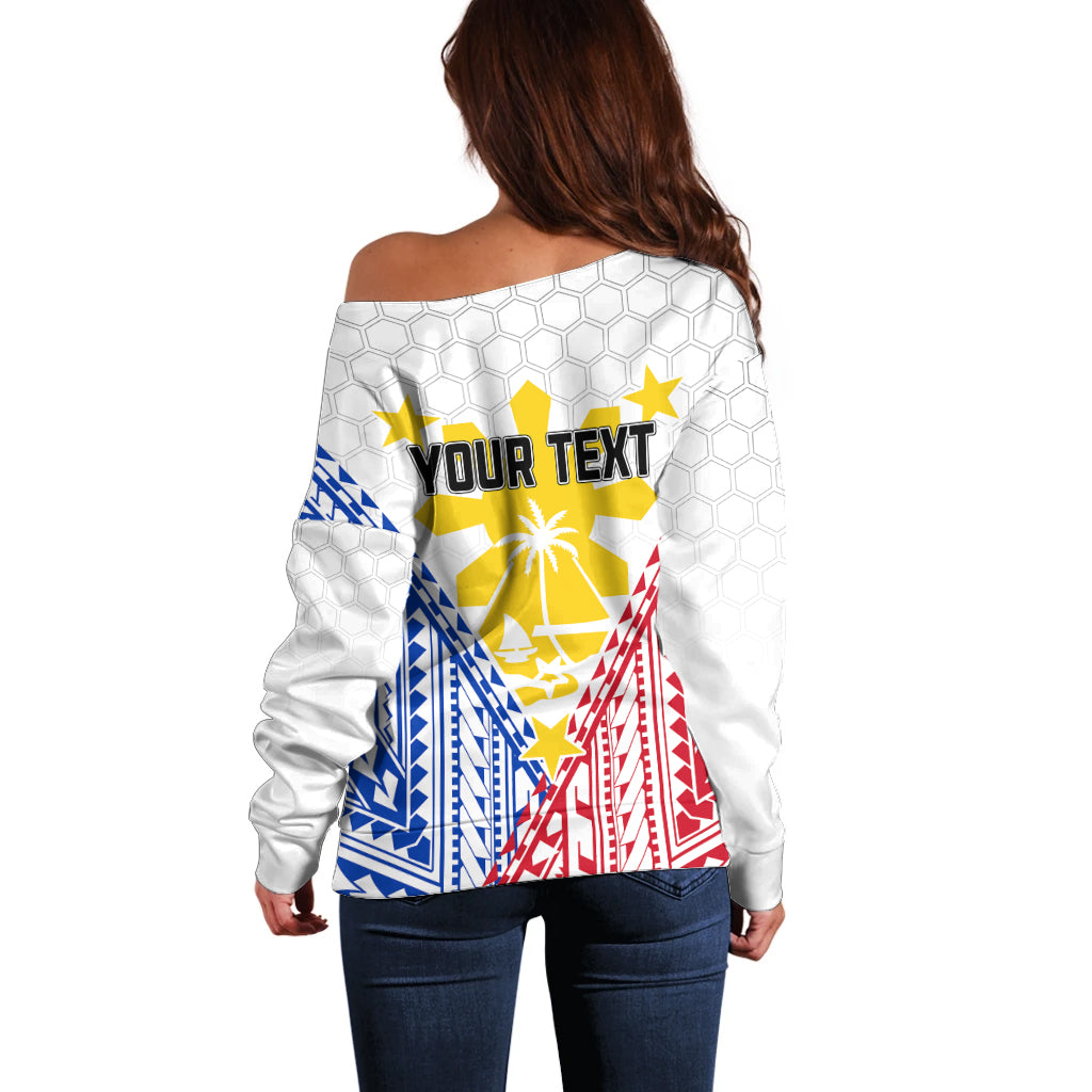 Personalised Philippines Mix Guam Off Shoulder Sweater Filipino Flag Style - Wonder Print Shop
