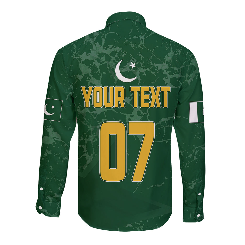 Personalised Pakistan Women Cricket Long Sleeve Button Shirt Marble Patterns - Wonder Print Shop