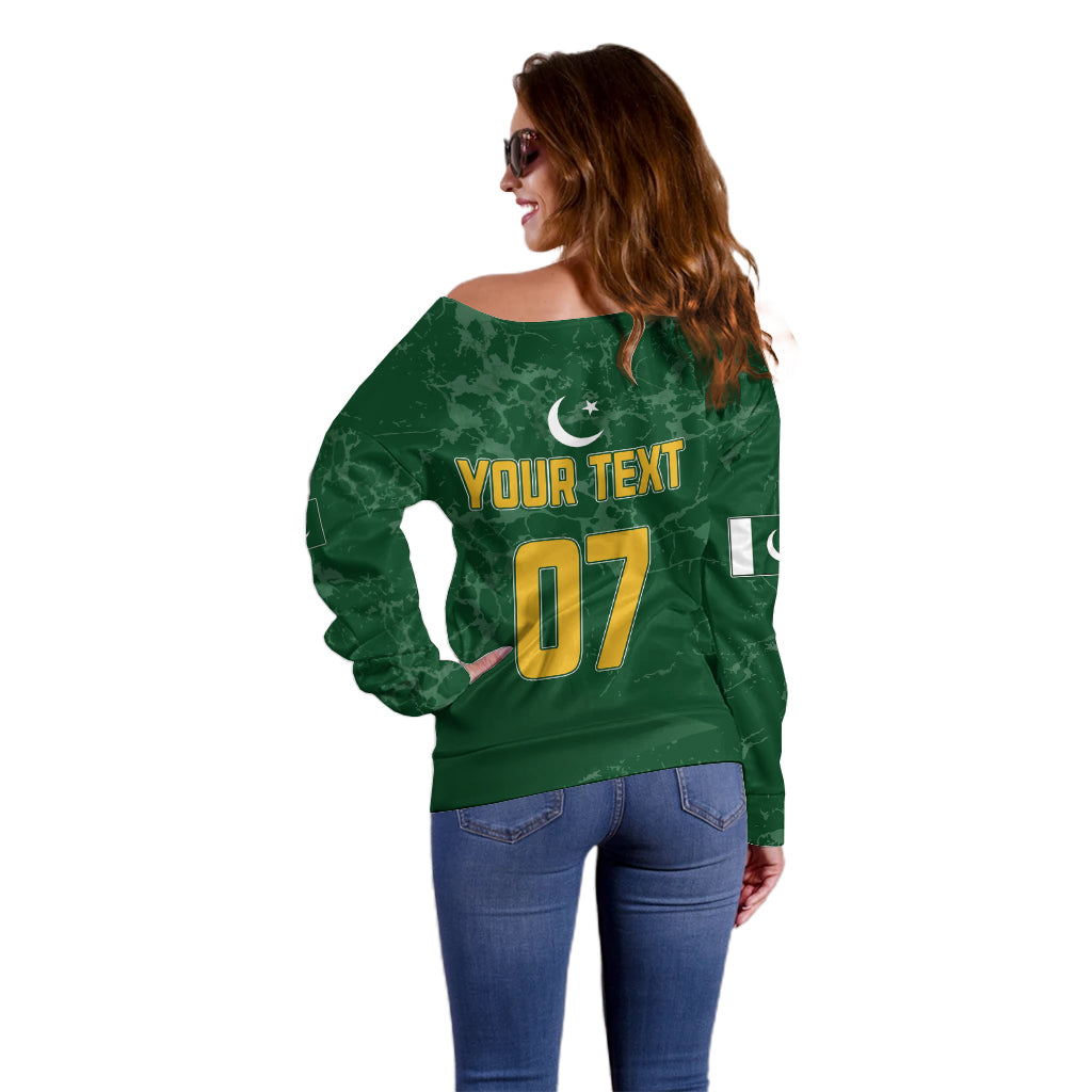 Personalised Pakistan Women Cricket Off Shoulder Sweater Marble Patterns - Wonder Print Shop