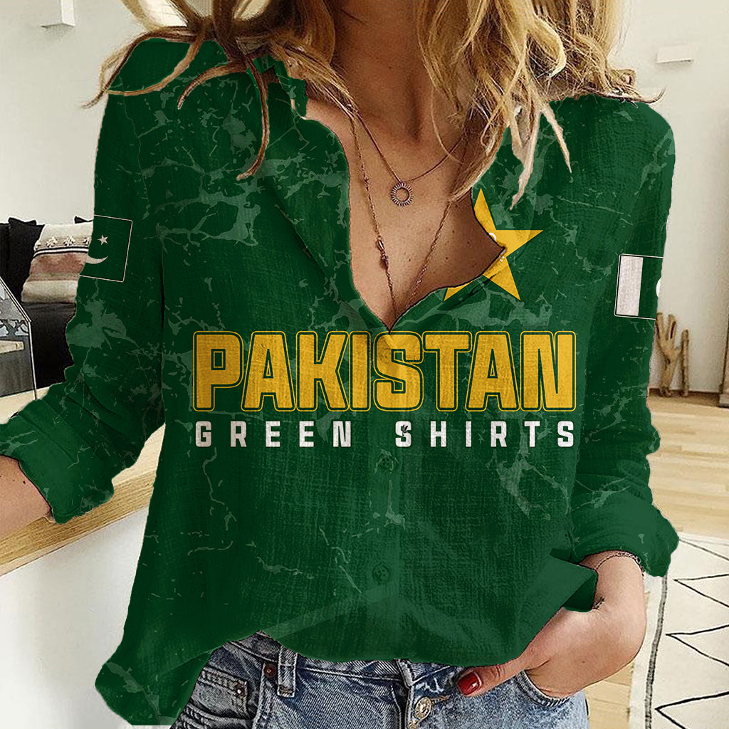 Personalised Pakistan Women Cricket Women Casual Shirt Marble Patterns - Wonder Print Shop