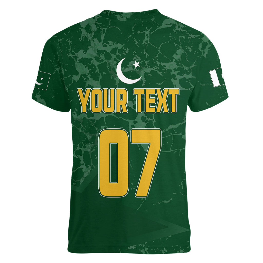Personalised Pakistan Women Cricket Women V Neck T Shirt Marble Patterns - Wonder Print Shop