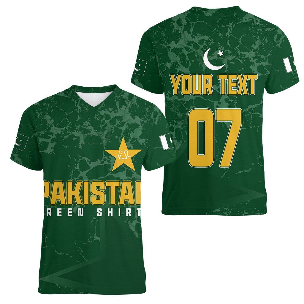 Personalised Pakistan Women Cricket Women V Neck T Shirt Marble Patterns - Wonder Print Shop