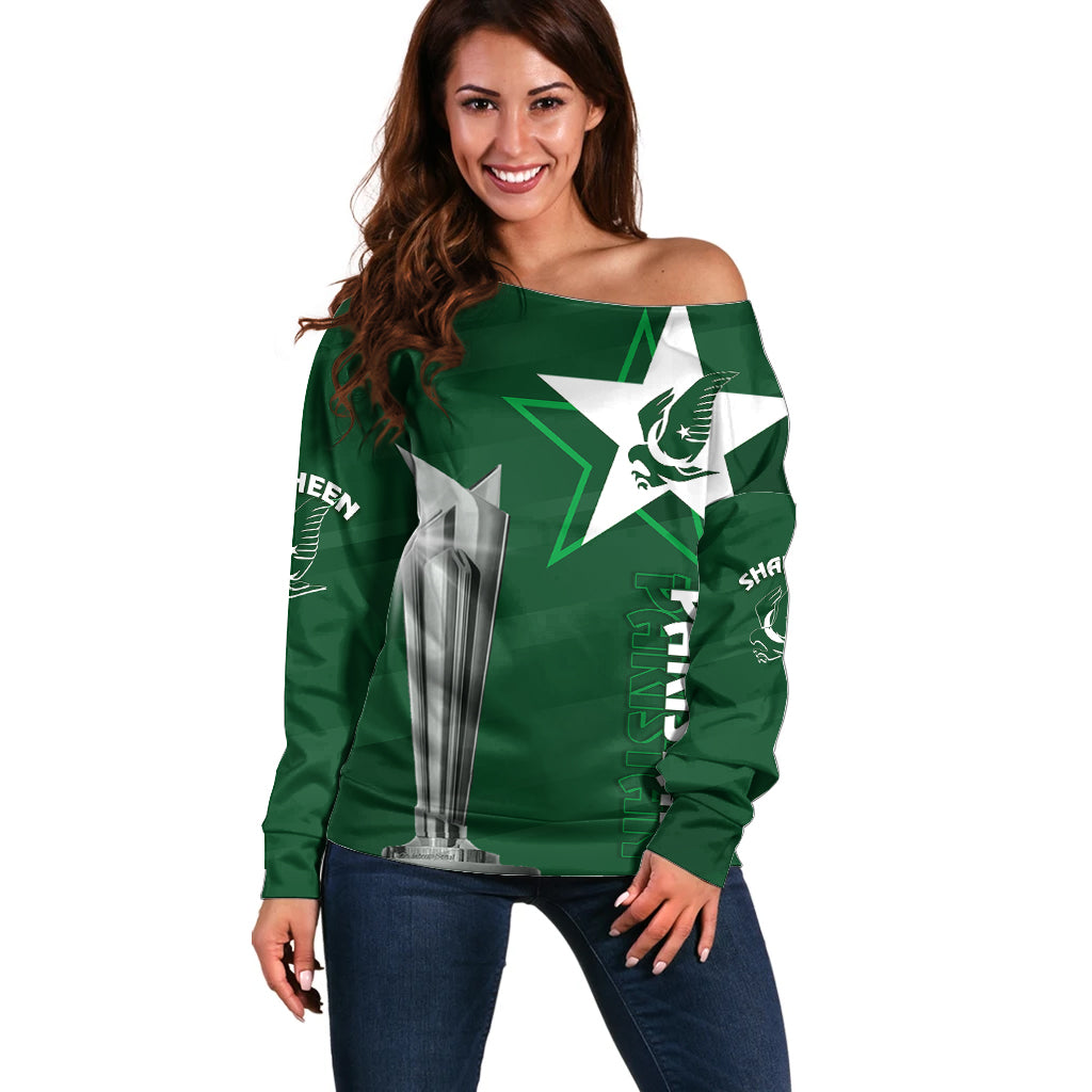 Personalised Pakistan Women Cricket Off Shoulder Sweater World Cup T20 Eagle Symbol - Wonder Print Shop