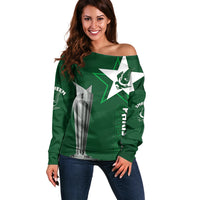 Personalised Pakistan Women Cricket Off Shoulder Sweater World Cup T20 Eagle Symbol - Wonder Print Shop