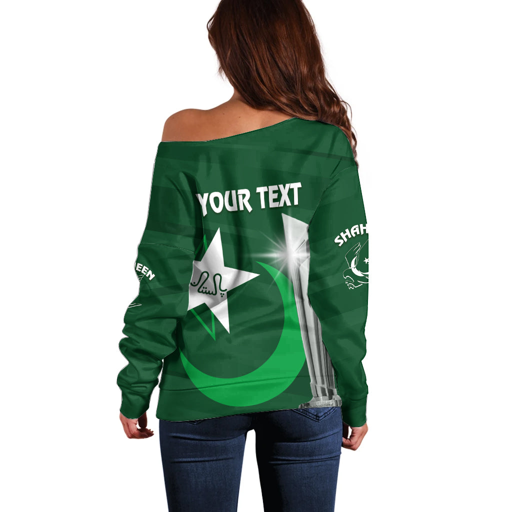 Personalised Pakistan Women Cricket Off Shoulder Sweater World Cup T20 Eagle Symbol - Wonder Print Shop