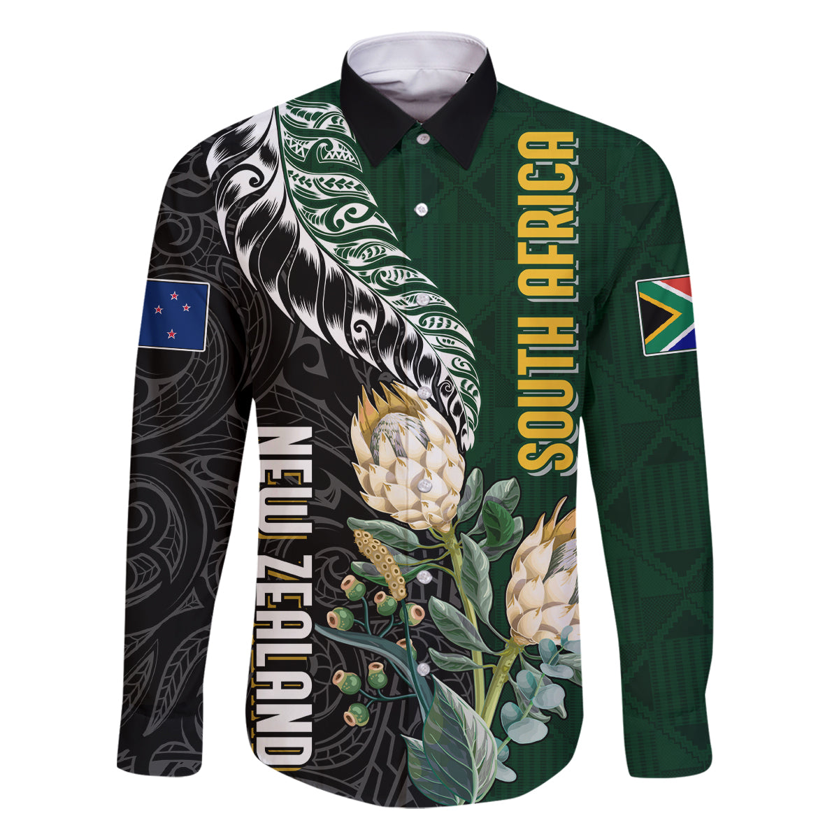 Custom South Africa Mix New Zealand Rugby 2023 Family Matching Off Shoulder Maxi Dress and Hawaiian Shirt World Cup Greatest Rivalry LT7 - Wonder Print Shop