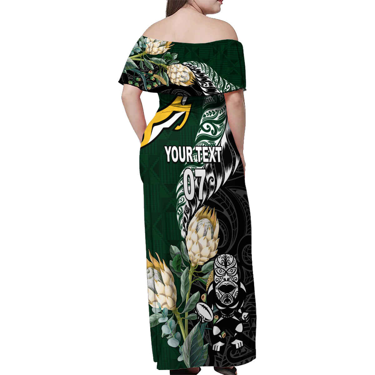 Custom South Africa Mix New Zealand Rugby 2023 Family Matching Off Shoulder Maxi Dress and Hawaiian Shirt World Cup Greatest Rivalry LT7 - Wonder Print Shop