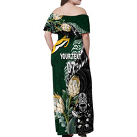 Custom South Africa Mix New Zealand Rugby 2023 Family Matching Off Shoulder Maxi Dress and Hawaiian Shirt World Cup Greatest Rivalry LT7 - Wonder Print Shop