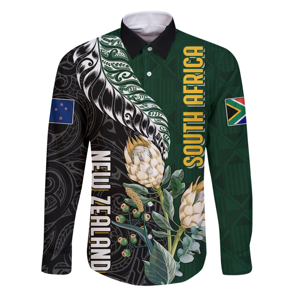 Custom South Africa Mix New Zealand Rugby 2023 Family Matching Puletasi Dress and Hawaiian Shirt World Cup Greatest Rivalry - Wonder Print Shop