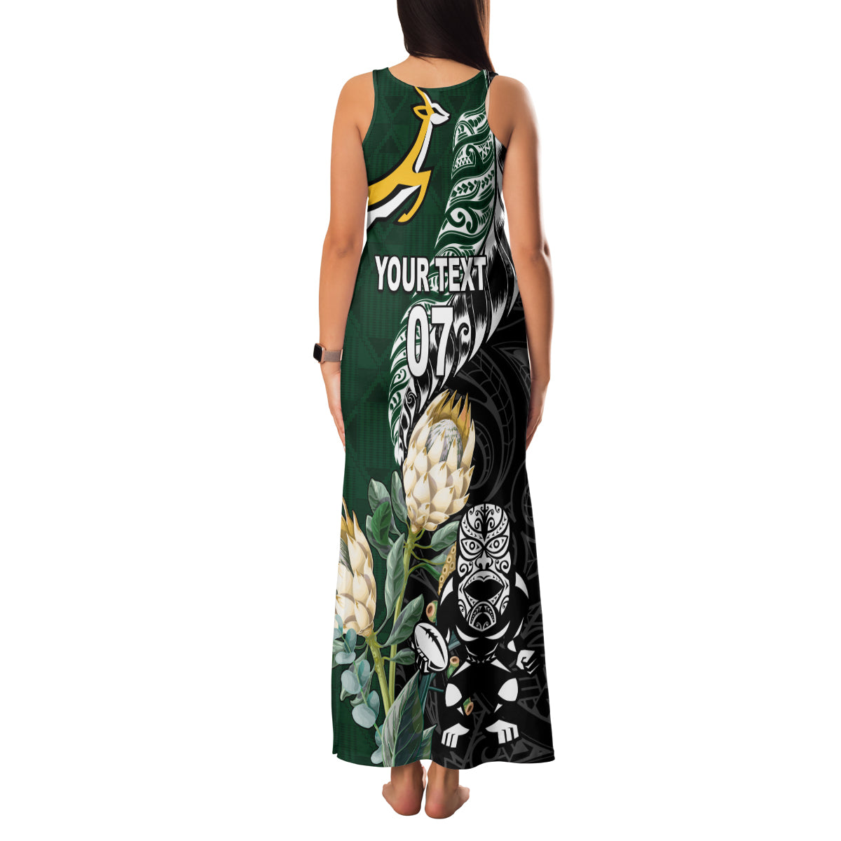 Custom South Africa Mix New Zealand Rugby 2023 Family Matching Tank Maxi Dress and Hawaiian Shirt World Cup Greatest Rivalry - Wonder Print Shop