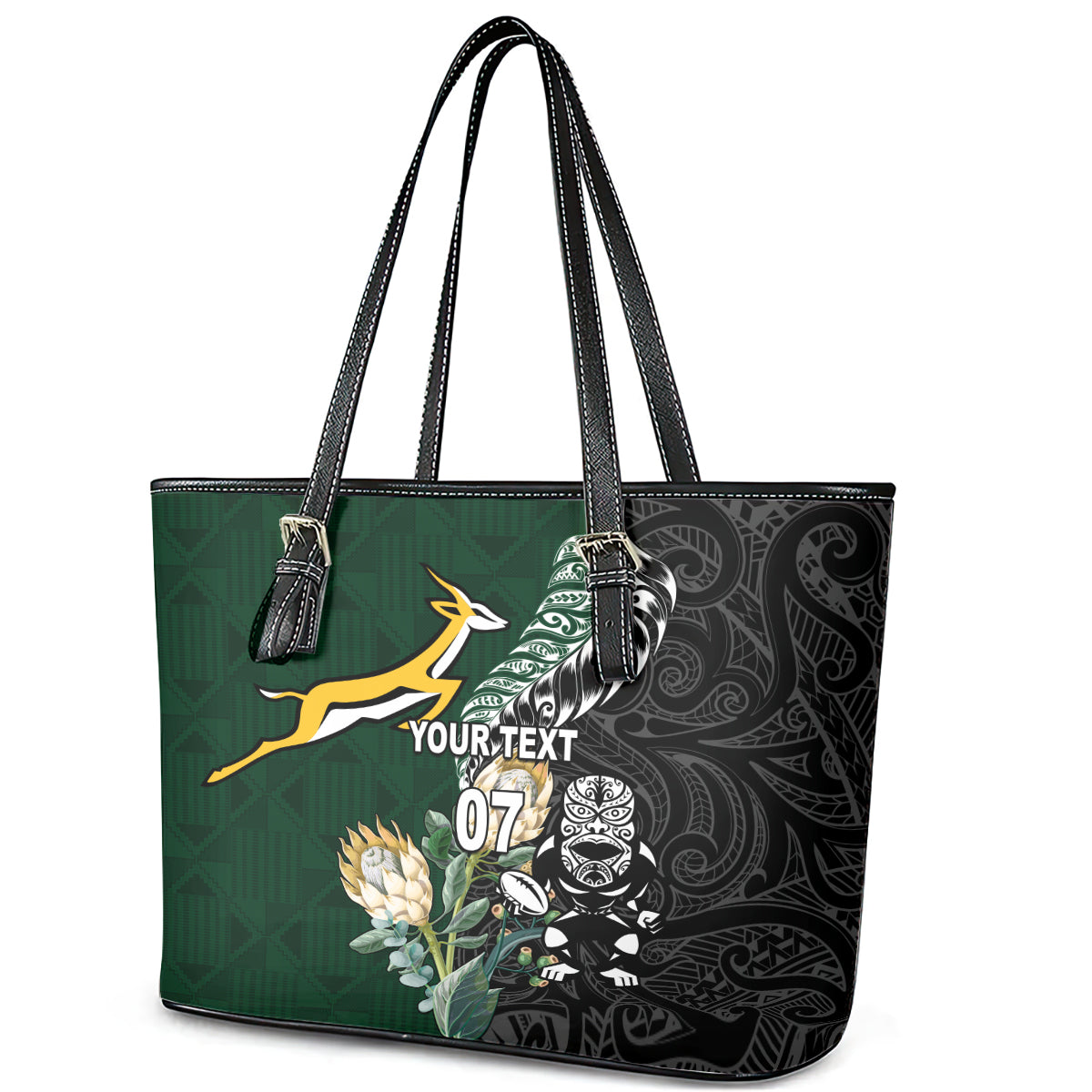 Custom South Africa Mix New Zealand Rugby 2023 Leather Tote Bag World Cup Greatest Rivalry - Wonder Print Shop