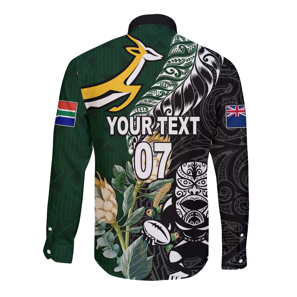 Custom South Africa Mix New Zealand Rugby 2023 Long Sleeve Button Shirt World Cup Greatest Rivalry - Wonder Print Shop
