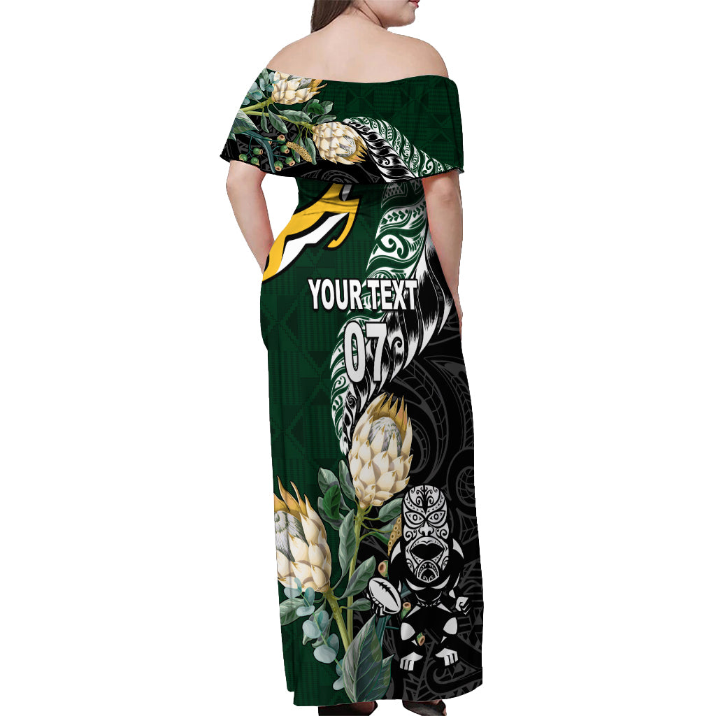 Custom South Africa Mix New Zealand Rugby 2023 Off Shoulder Maxi Dress World Cup Greatest Rivalry - Wonder Print Shop