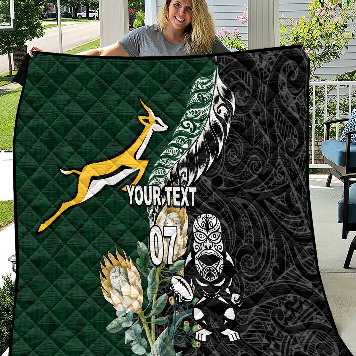Custom South Africa Mix New Zealand Rugby 2023 Quilt World Cup Greatest Rivalry - Wonder Print Shop