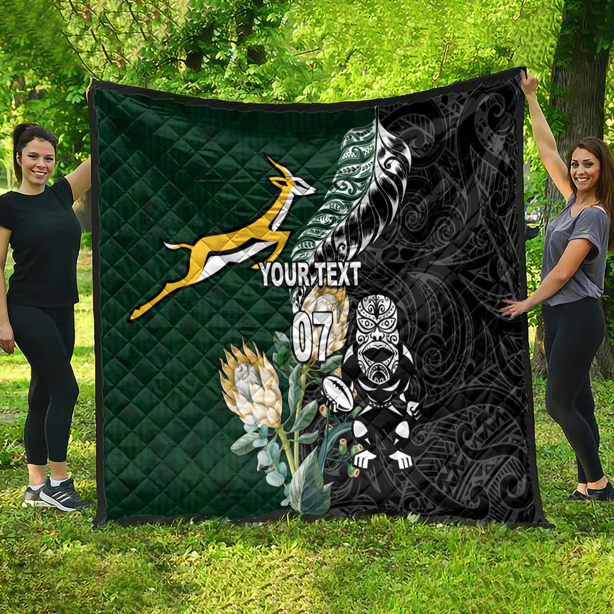 Custom South Africa Mix New Zealand Rugby 2023 Quilt World Cup Greatest Rivalry - Wonder Print Shop