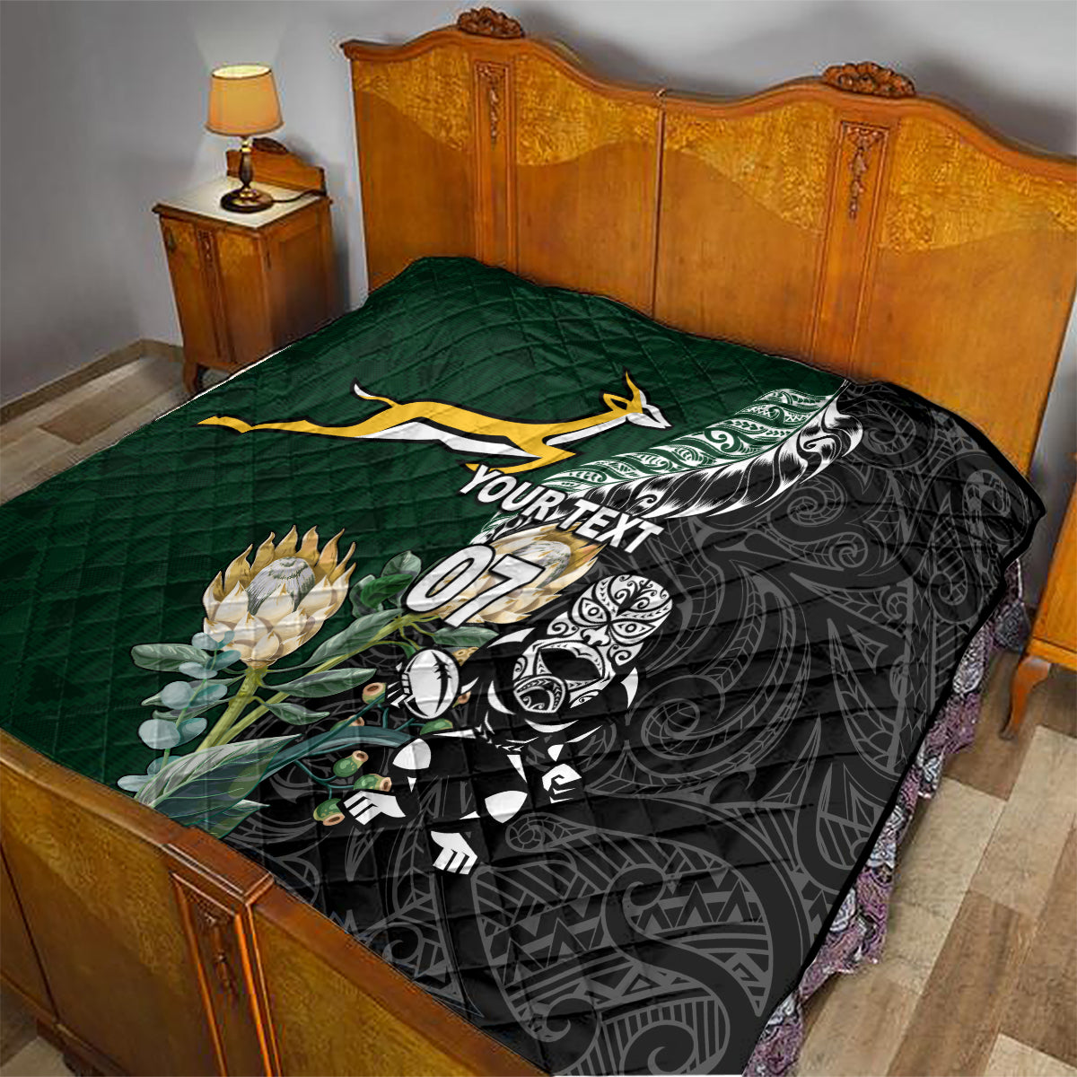 Custom South Africa Mix New Zealand Rugby 2023 Quilt World Cup Greatest Rivalry - Wonder Print Shop