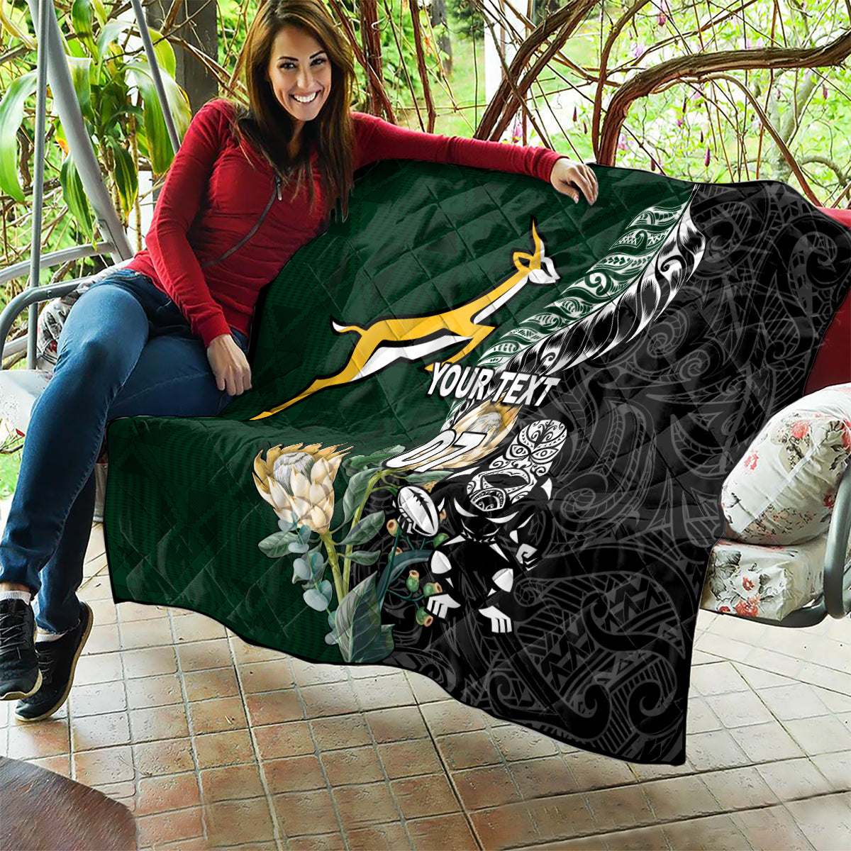 Custom South Africa Mix New Zealand Rugby 2023 Quilt World Cup Greatest Rivalry - Wonder Print Shop