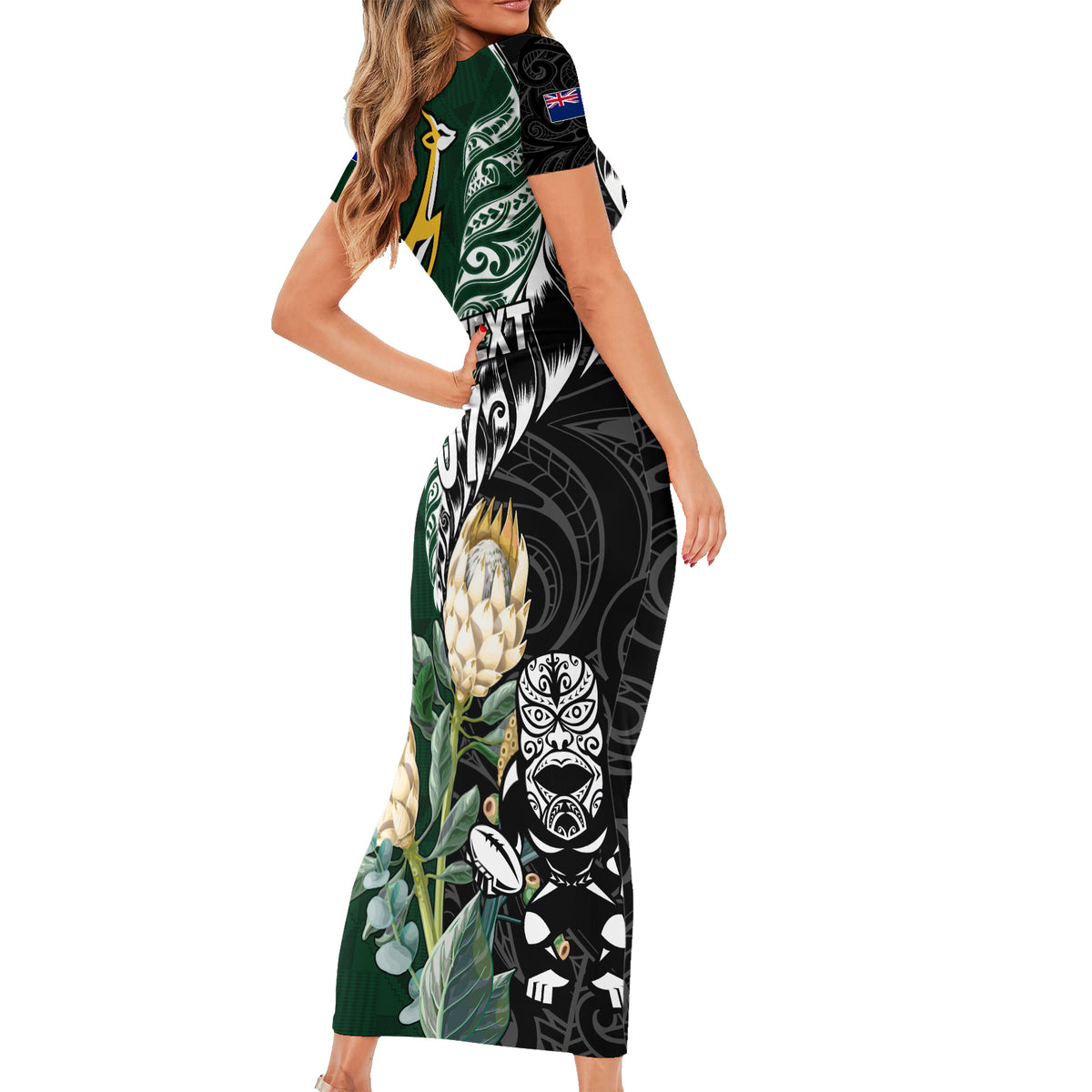 Custom South Africa Mix New Zealand Rugby 2023 Short Sleeve Bodycon Dress World Cup Greatest Rivalry - Wonder Print Shop