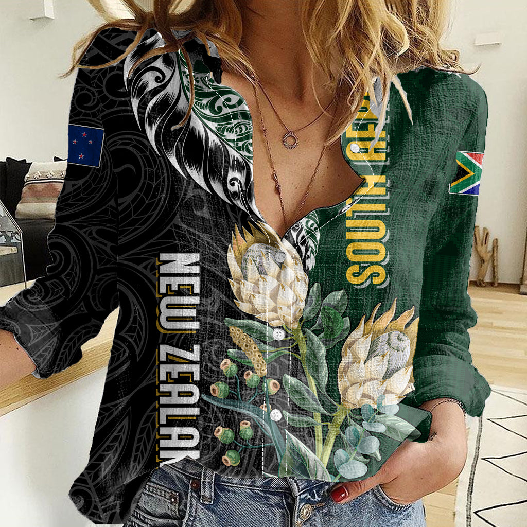 Custom South Africa Mix New Zealand Rugby 2023 Women Casual Shirt World Cup Greatest Rivalry - Wonder Print Shop