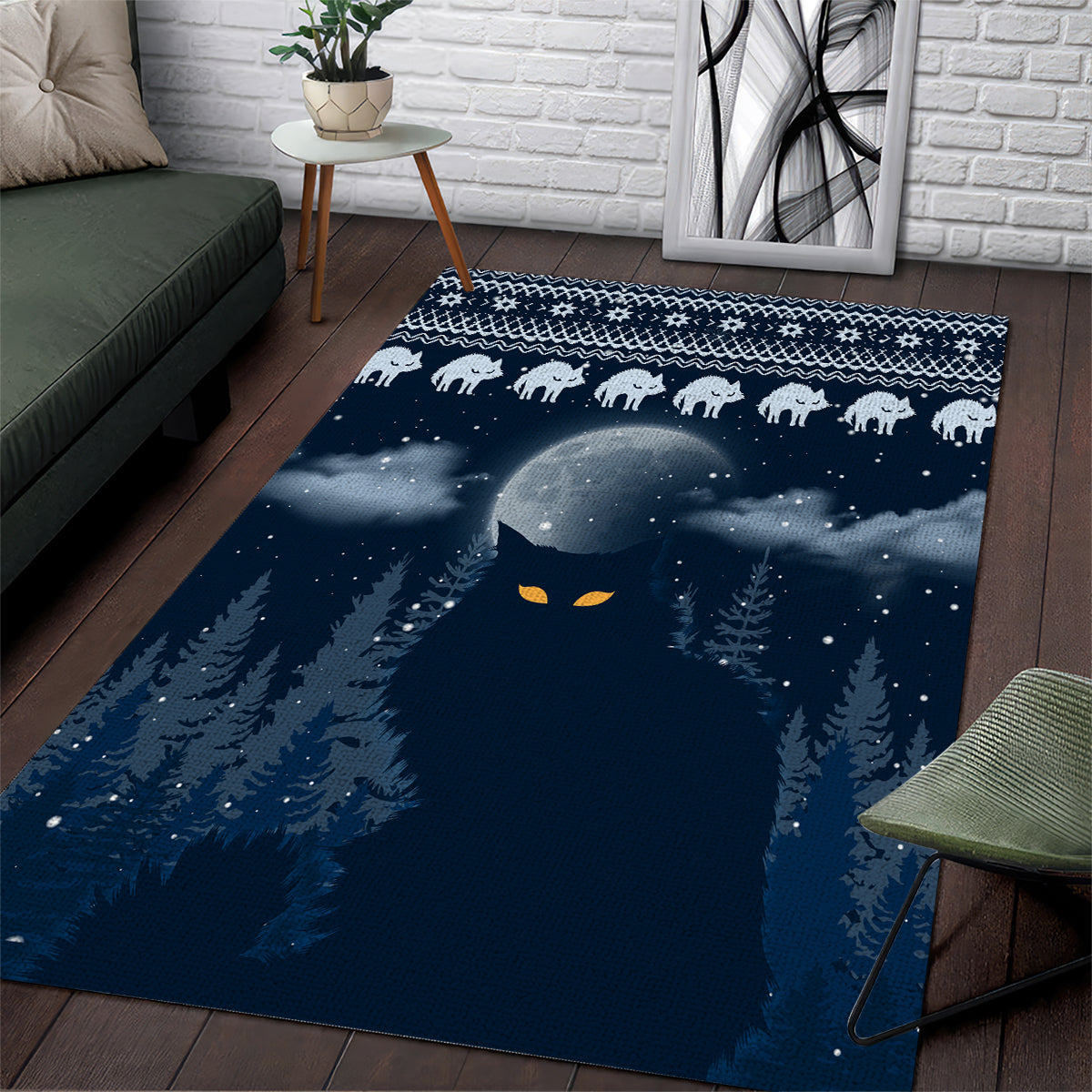 Yule Cat Christmas Area Rug Jolakotturinn Snowy Night LT7 - Wonder Print Shop