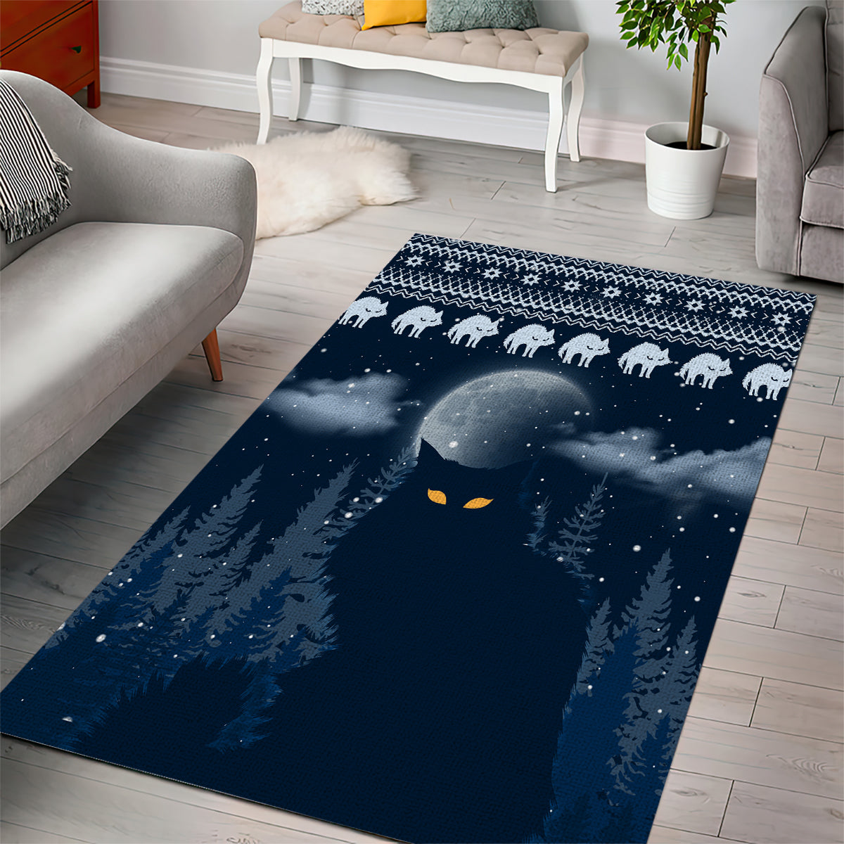 Yule Cat Christmas Area Rug Jolakotturinn Snowy Night LT7 - Wonder Print Shop