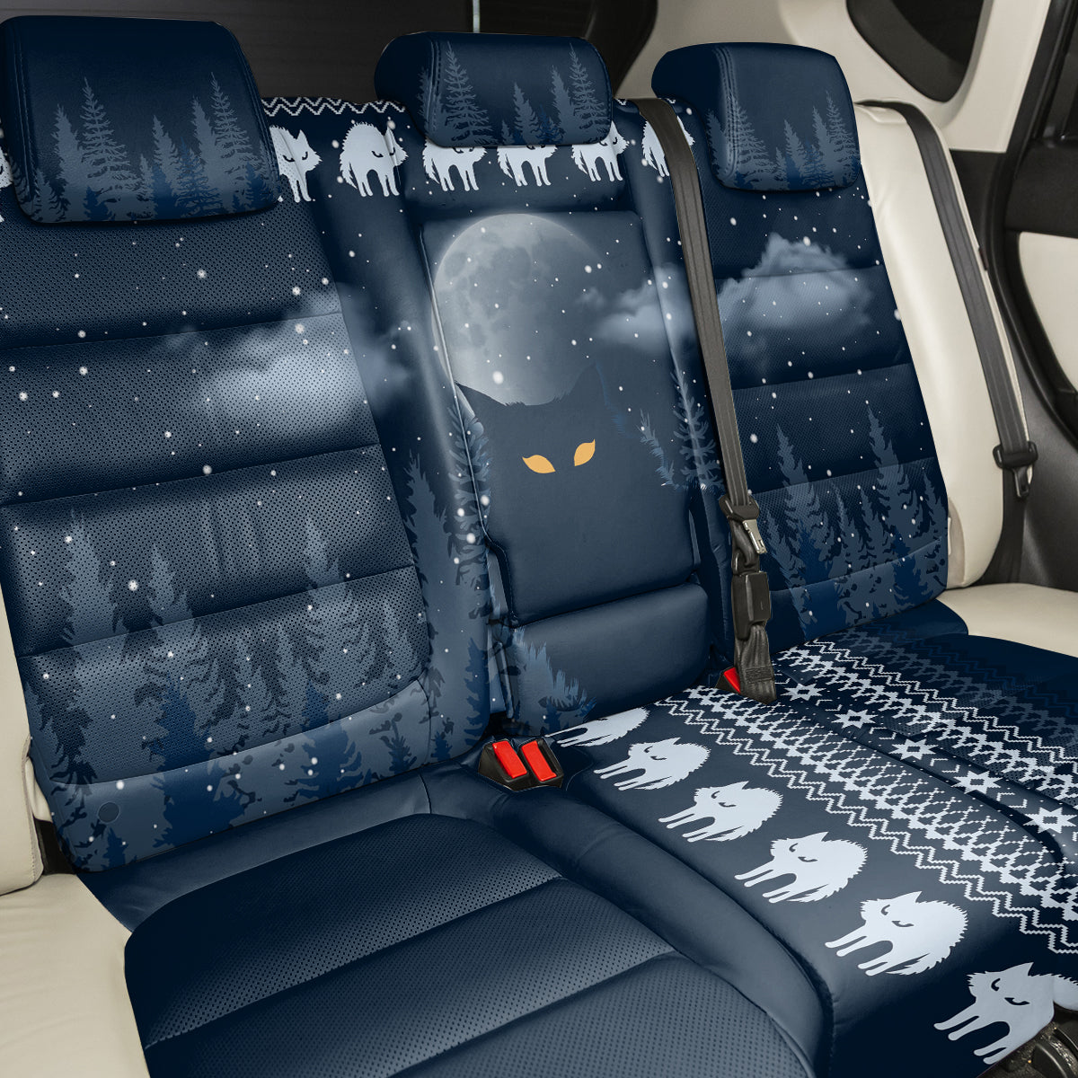 Yule Cat Christmas Back Car Seat Cover Jolakotturinn Snowy Night LT7 - Wonder Print Shop