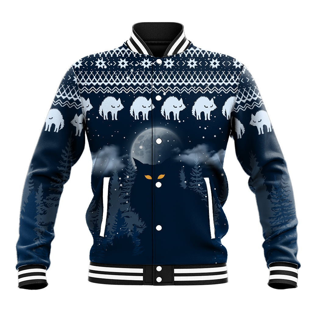 Yule Cat Christmas Baseball Jacket Jolakotturinn Snowy Night LT7 - Wonder Print Shop