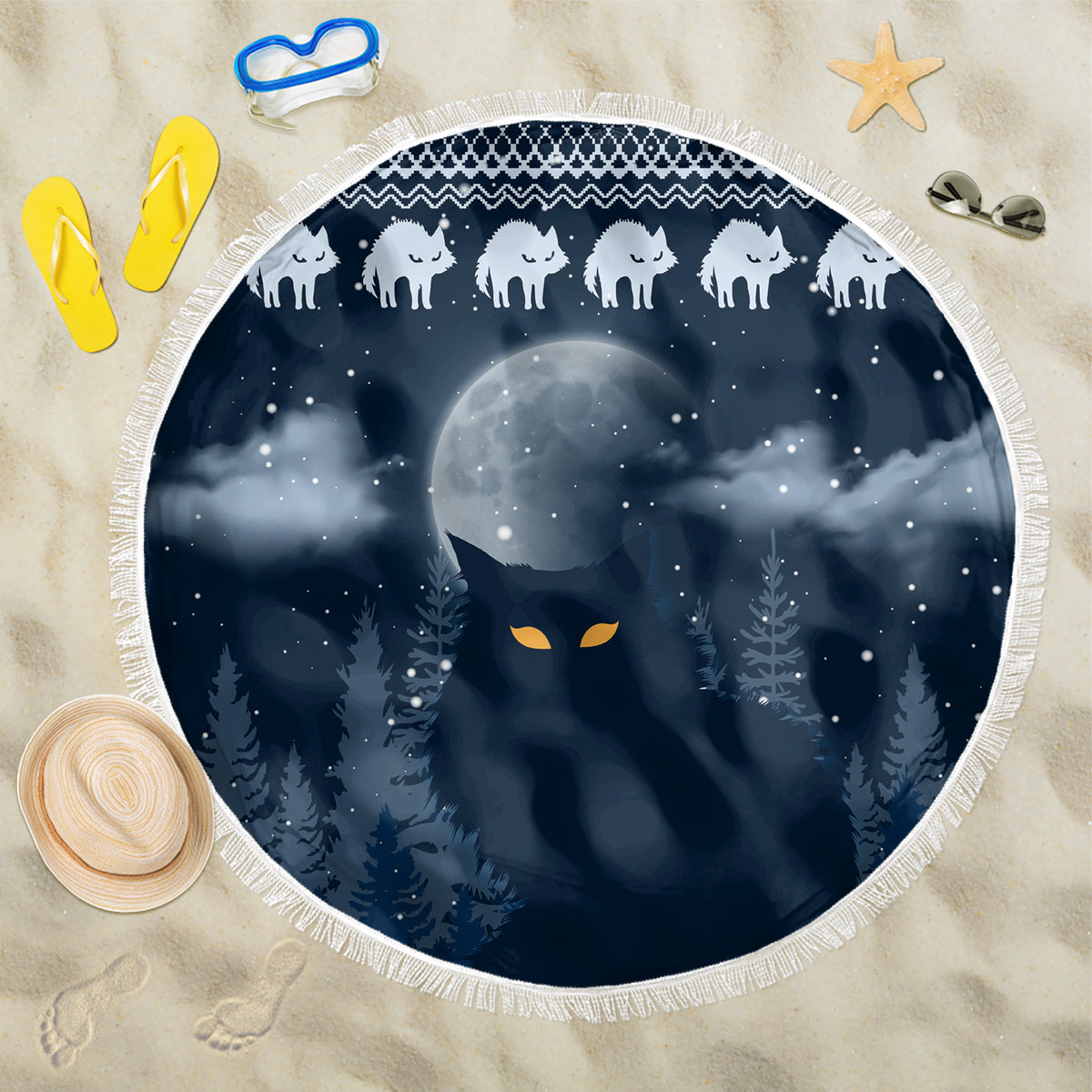 Yule Cat Christmas Beach Blanket Jolakotturinn Snowy Night LT7 - Wonder Print Shop