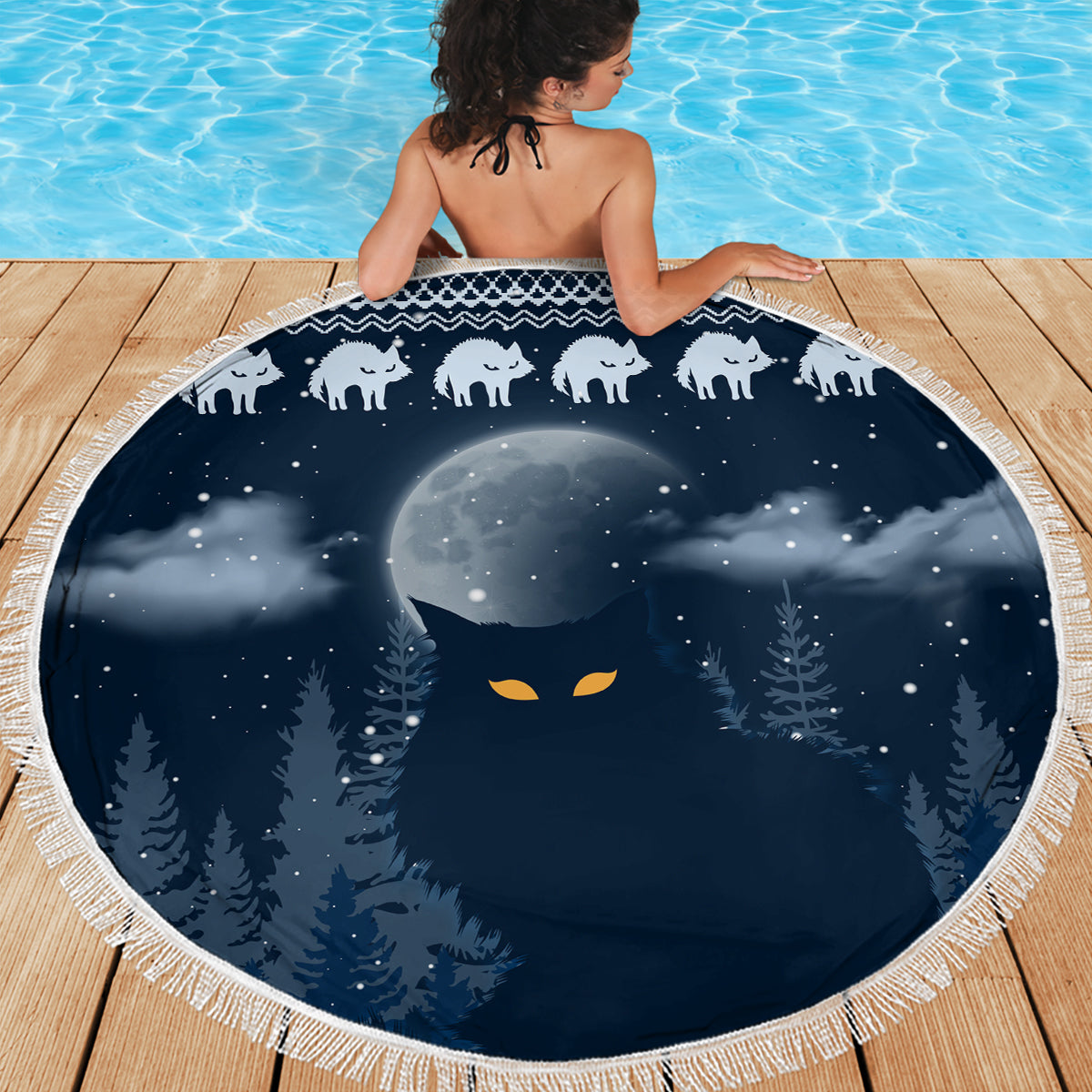 Yule Cat Christmas Beach Blanket Jolakotturinn Snowy Night LT7 - Wonder Print Shop