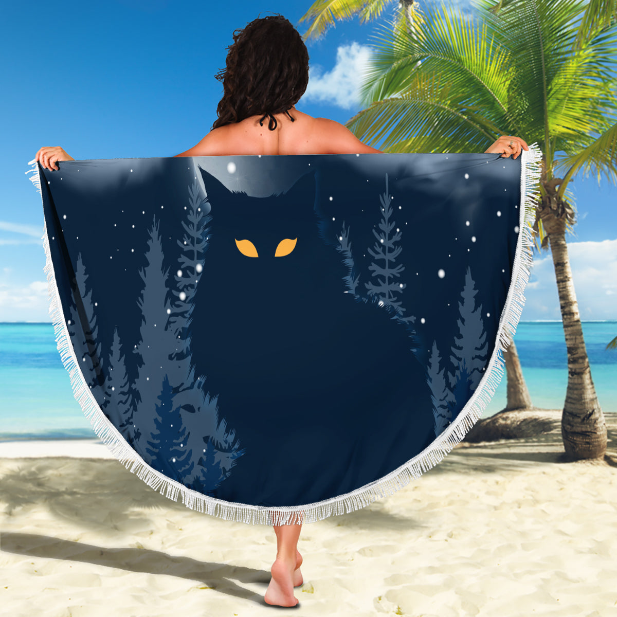 Yule Cat Christmas Beach Blanket Jolakotturinn Snowy Night LT7 - Wonder Print Shop