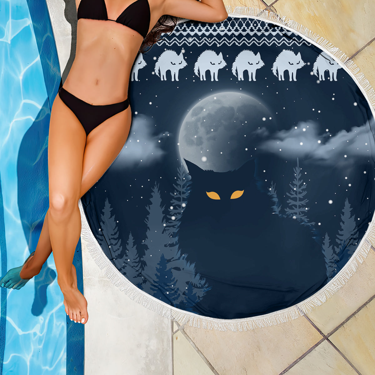 Yule Cat Christmas Beach Blanket Jolakotturinn Snowy Night LT7 - Wonder Print Shop