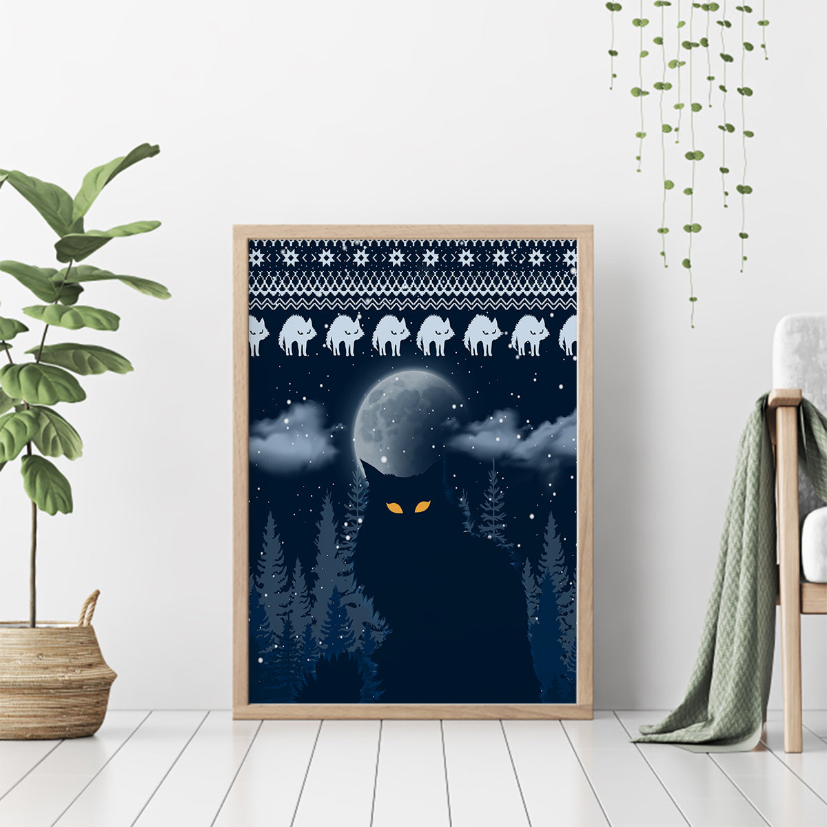 Yule Cat Christmas Canvas Wall Art Jolakotturinn Snowy Night LT7 - Wonder Print Shop