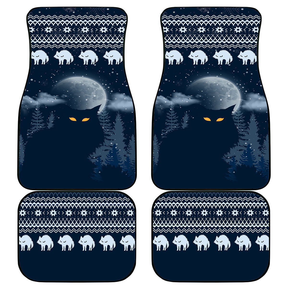 Yule Cat Christmas Car Mats Jolakotturinn Snowy Night LT7 - Wonder Print Shop