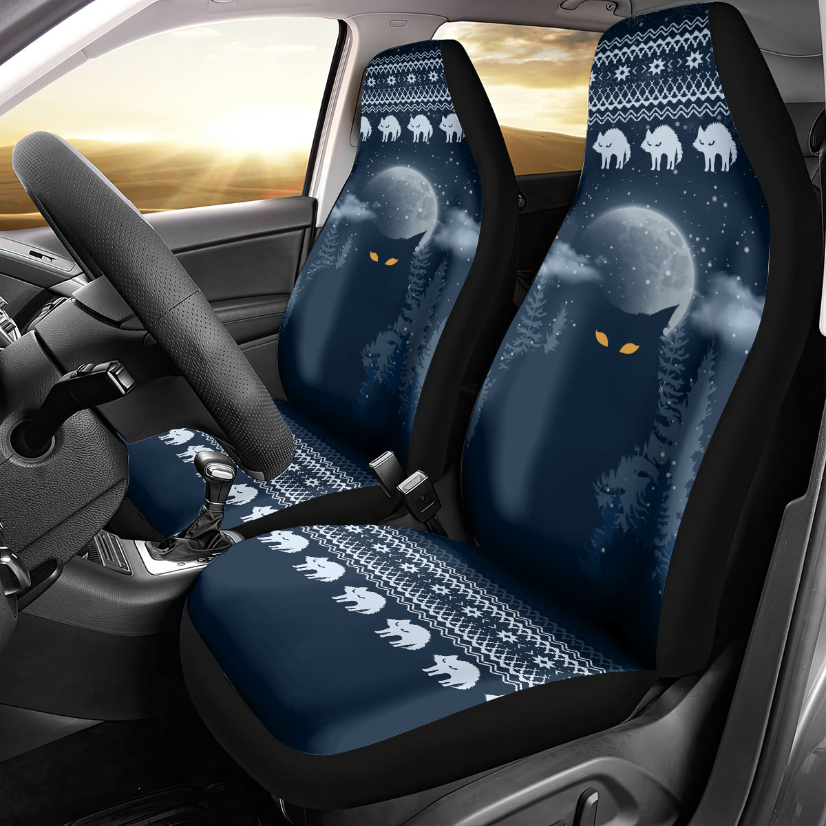 Yule Cat Christmas Car Seat Cover Jolakotturinn Snowy Night LT7 - Wonder Print Shop