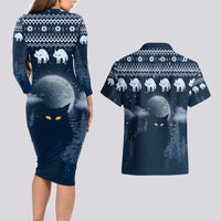Yule Cat Christmas Couples Matching Long Sleeve Bodycon Dress and Hawaiian Shirt Jolakotturinn Snowy Night LT7 - Wonder Print Shop