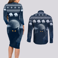 Yule Cat Christmas Couples Matching Long Sleeve Bodycon Dress and Long Sleeve Button Shirt Jolakotturinn Snowy Night LT7 - Wonder Print Shop