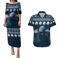 Yule Cat Christmas Couples Matching Puletasi Dress and Hawaiian Shirt Jolakotturinn Snowy Night LT7 - Wonder Print Shop