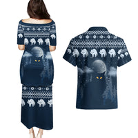 Yule Cat Christmas Couples Matching Puletasi Dress and Hawaiian Shirt Jolakotturinn Snowy Night LT7 - Wonder Print Shop