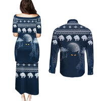 Yule Cat Christmas Couples Matching Puletasi Dress and Long Sleeve Button Shirt Jolakotturinn Snowy Night LT7 - Wonder Print Shop
