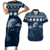 Yule Cat Christmas Couples Matching Short Sleeve Bodycon Dress and Hawaiian Shirt Jolakotturinn Snowy Night LT7 - Wonder Print Shop