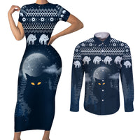 Yule Cat Christmas Couples Matching Short Sleeve Bodycon Dress and Long Sleeve Button Shirt Jolakotturinn Snowy Night LT7 - Wonder Print Shop