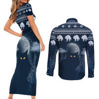 Yule Cat Christmas Couples Matching Short Sleeve Bodycon Dress and Long Sleeve Button Shirt Jolakotturinn Snowy Night LT7 - Wonder Print Shop