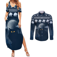 Yule Cat Christmas Couples Matching Summer Maxi Dress and Long Sleeve Button Shirt Jolakotturinn Snowy Night LT7 - Wonder Print Shop