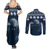 Yule Cat Christmas Couples Matching Summer Maxi Dress and Long Sleeve Button Shirt Jolakotturinn Snowy Night LT7 - Wonder Print Shop