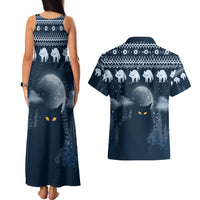 Yule Cat Christmas Couples Matching Tank Maxi Dress and Hawaiian Shirt Jolakotturinn Snowy Night LT7 - Wonder Print Shop