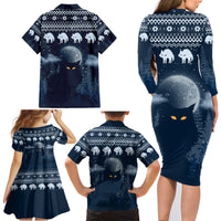 Yule Cat Christmas Family Matching Long Sleeve Bodycon Dress and Hawaiian Shirt Jolakotturinn Snowy Night LT7 - Wonder Print Shop