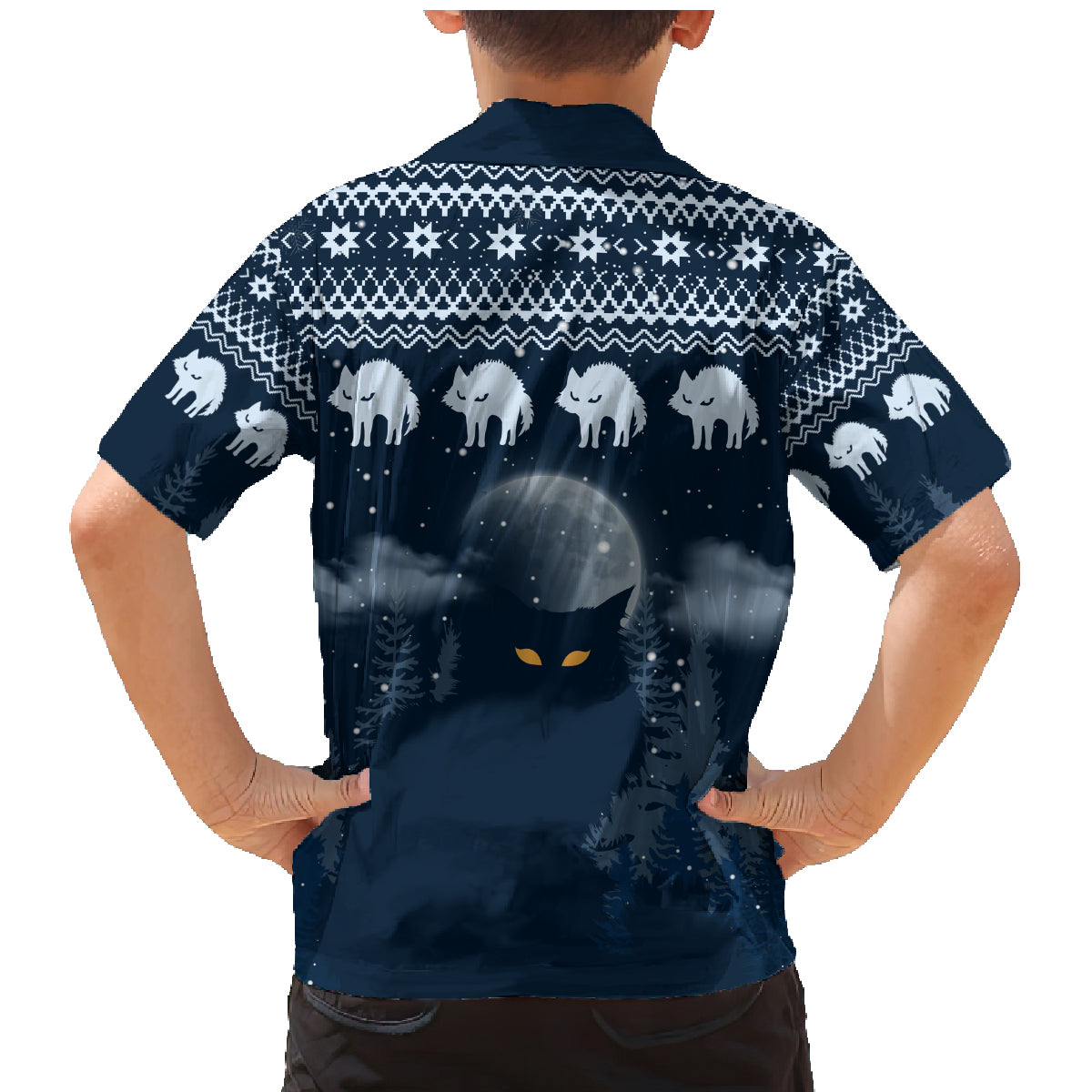 Yule Cat Christmas Family Matching Mermaid Dress and Hawaiian Shirt Jolakotturinn Snowy Night LT7 - Wonder Print Shop