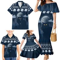 Yule Cat Christmas Family Matching Mermaid Dress and Hawaiian Shirt Jolakotturinn Snowy Night LT7 - Wonder Print Shop