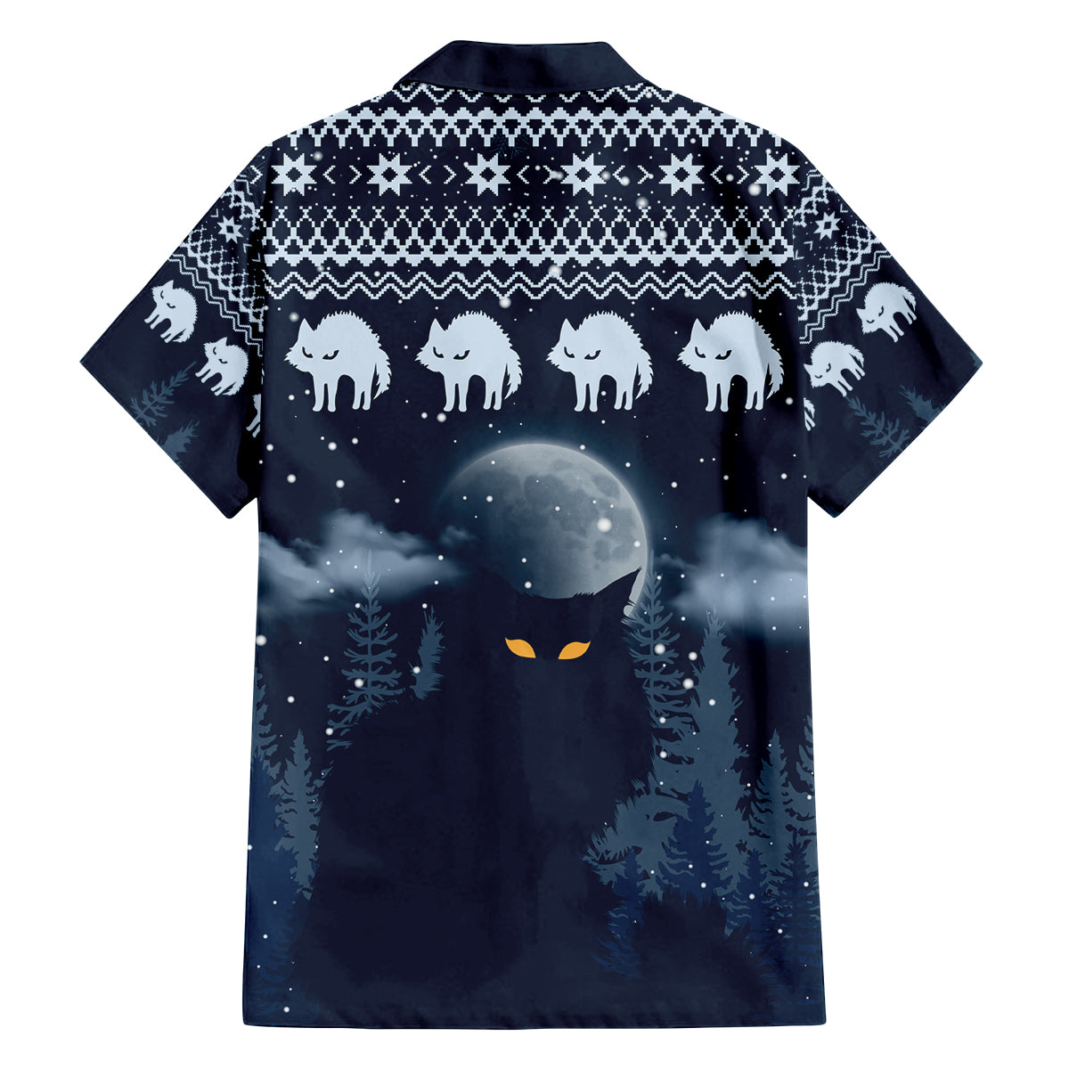 Yule Cat Christmas Family Matching Off Shoulder Maxi Dress and Hawaiian Shirt Jolakotturinn Snowy Night LT7 - Wonder Print Shop